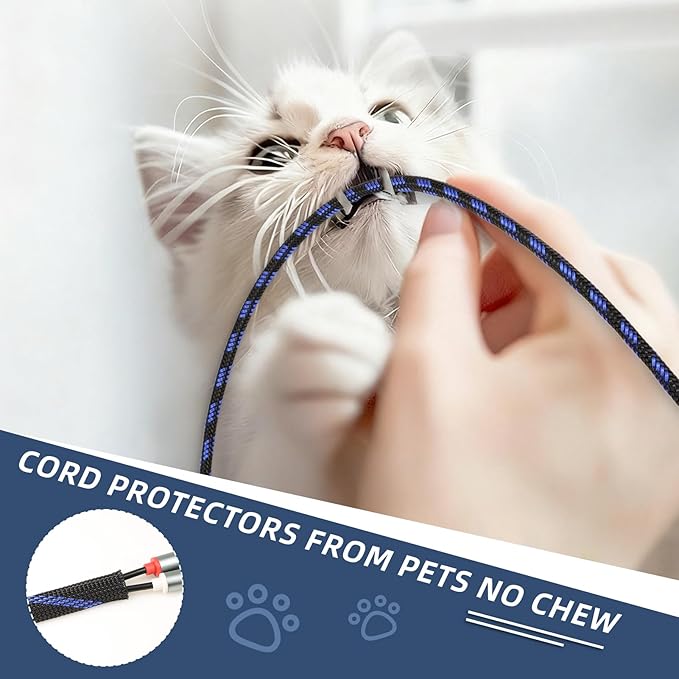 Braided Cable Sleeving, PET Expandable Braided Cable Sleeve, Flexible Mesh Sleeving Cord Management for Audio Video and Other Home Device, Cord Protector from Pets (Black Blue, 1" x 25ft)