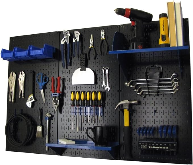 Wall Control Pegboard Organizer 4 ft. Metal Pegboard Standard Tool Storage Kit with Black Toolboard and Blue Accessories
