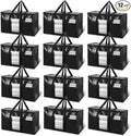 TAILI Extra Large Moving Bags, 12 Pack Black Heavy Duty Totes for Storage with Visible Window, Wrap Around Handles, Storage Bags for Space Saving, Alternative to Moving Boxes
