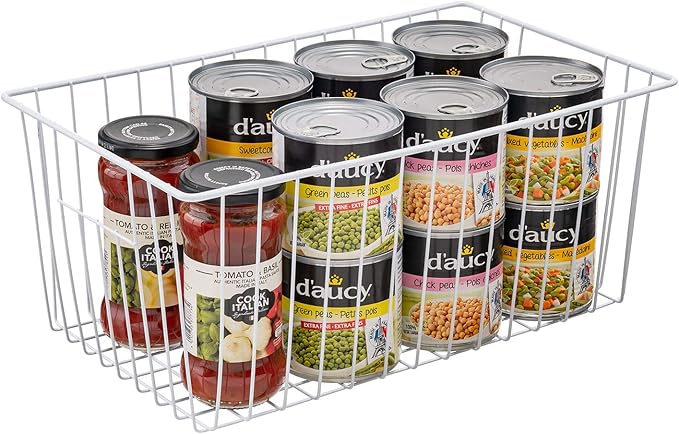 16Lx12W inch Wider Freezer Storage Organizer Baskets Container, Deep Metal Wire Chest Upright Refrigerator Divider Bins with Built-in Handles for Cabinet, Pantry, Closet, Kitchen(4)
