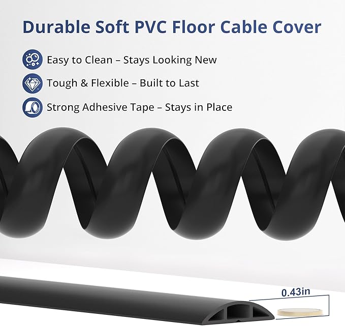 ZhiYo 10ft Cord Covers for Wires on Floor, Cord Hider Floor Hide Extension Cords, Soft PVC Cable Cover Cable Protector, Cable Cavity W0.62in H0.31in, Smoked Brown Wood
