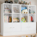Cozy Castle White Wood Bookcase,12 Cube Storage Organizer Bookshelf with 4 Doors,3 Tier Storage Cabinet with Adjustable Shelves for Bedroom, Living Room, Office
