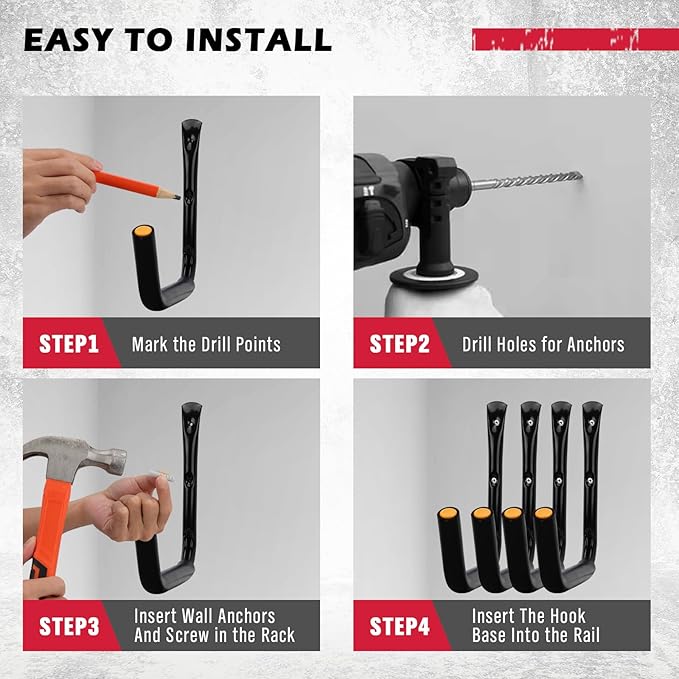 SEDY 4-Piece 15" 100 Lbs Heavy Duty Garage Storage Hooks, Kayak Storage Rack Garage Hooks Jumbo Arm Kayak Wall Mount for Hanging Surfboard Snowboard Paddle Board Ladders Bikes