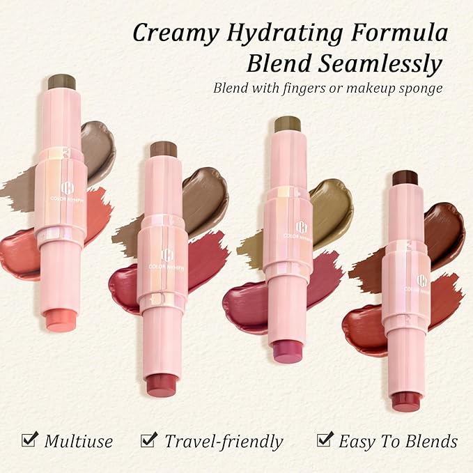Color Nymph Blush Contour Makeup Stick, Double-end Stick Cream Blush & Contour Multiuse Butter Stick For Cheeks Eyes Lip Matte Texture Vegan & Cruelty-Free - 01# Amber Crepe