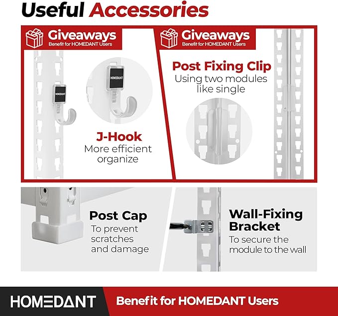HOMEDANT 5 Tier Storage Shelves Adjustable Laminated Boltless Garage Metal Shelving Unit Heavy Duty Utility Rack Shelf Warehouse Pantry Closet Kitchen (1, (L) 48.1" W, White)