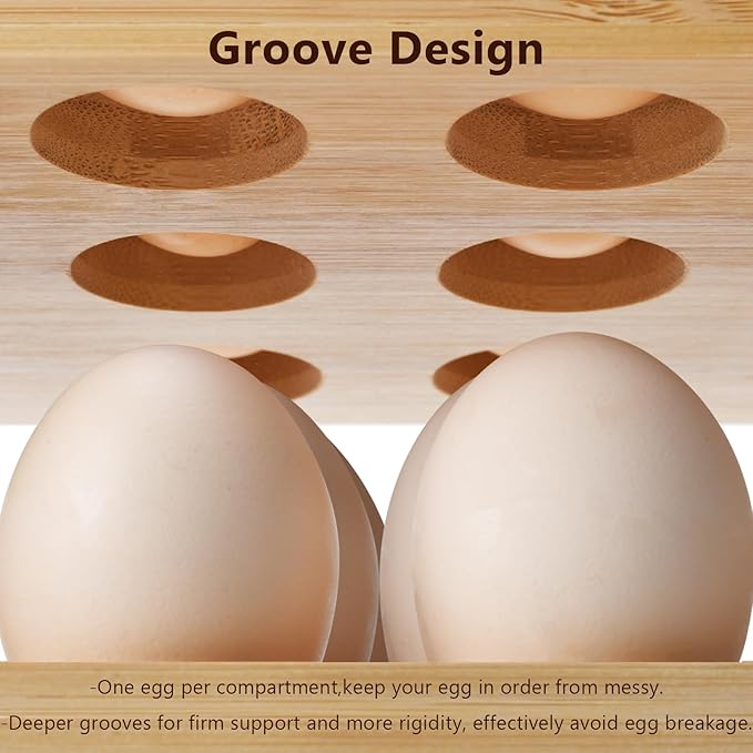 2-Tier Wooden Egg Holder - Egg Basket For Gathering Fresh Eggs, Layer Egg Tray Holder Countertop For 18 Eggs,Tier Egg Organizer For Farmhouse Kitchen Refrigerator Fits Duck, Turkey, Chicken Eggs