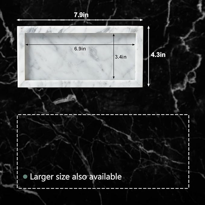 Natural Small Marble Vanity Tray, Luxury Stone Organizer for Bathroom & Kitchen | Holds Soap Dispenser, Jewelry, Perfume | Non-Resin, Non-Ceramic Décor
