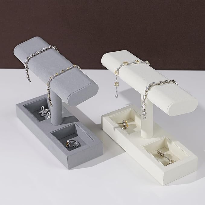 Oirlv Microfiber T-Bar Watch Display Stand Jewelry Display Props Jewelry Organizer Holder for Watch Bracelet Ring Earrings (Creamy-white,Microfiber)
