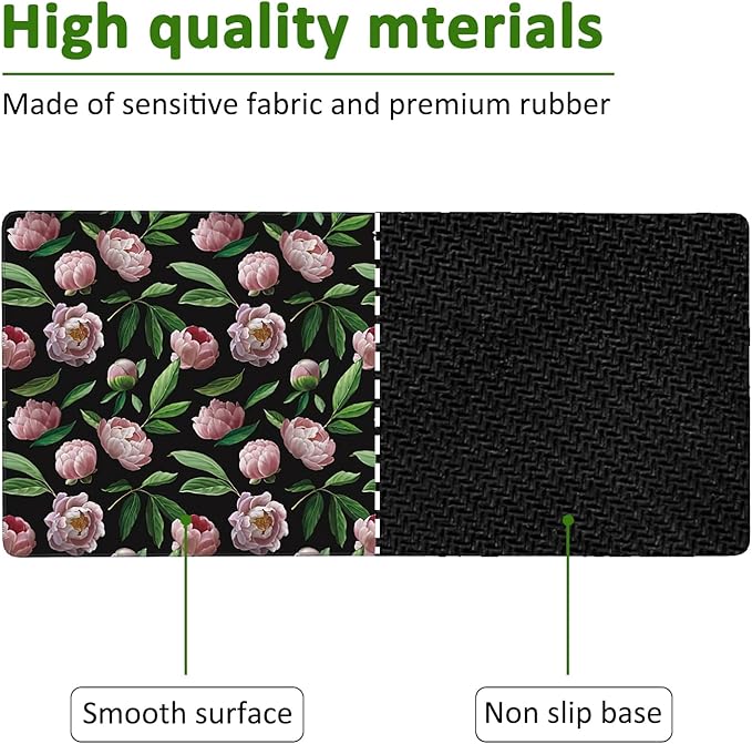 Beautiful Flower Pink Peonies Gaming Mouse Pad XXL Large Desk Mouse Pad Keyboard Mat with Stitched Edges Waterproof Non-Slip Desk Mat for Laptop,Keyboard,Computer 35.4 * 15.7 Inch
