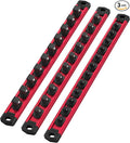 WORKPRO Magnetic Socket Organizer Set, 3-Piece Aluminum Alloy Socket Rail, Heavy Duty Socket Holder, Socket Rack Kit 1/4-Inch x 12 Clips, 3/8-Inch x 10 Clips, 1/2-Inch x 10 Clips (Red)