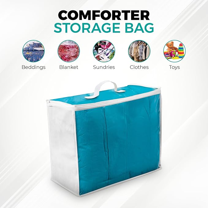 3 Pack Clear Plastic Storage Bags, Durable Zippered Storage Bags for Comforters, Blankets, Clothes, and Bedding - Breathable Nonwoven with Clear Front for Easy Organizing 20x20x8