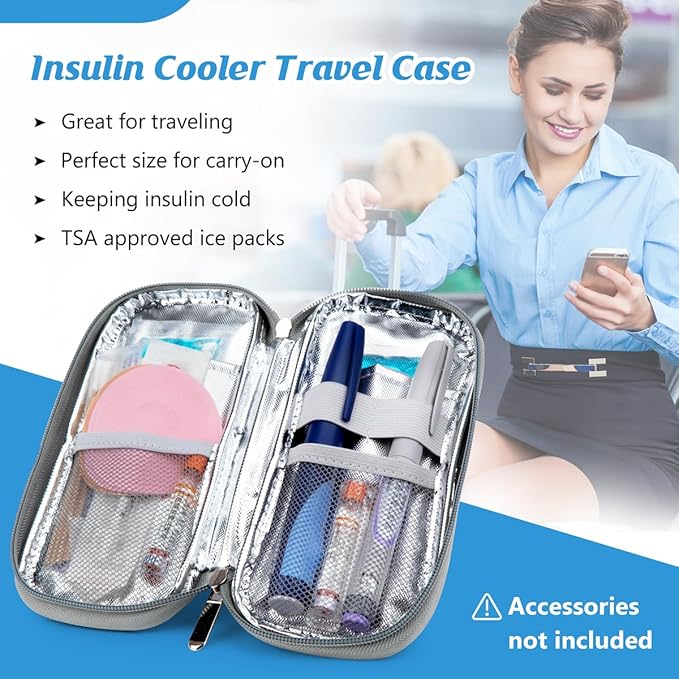 YOUSHARES Insulin Cooler Travel Case TSA Approved Medication Diabetic Supplies Cooler For Travel Refrigerated Medicine Organizer Bag With 2 Ice Pack