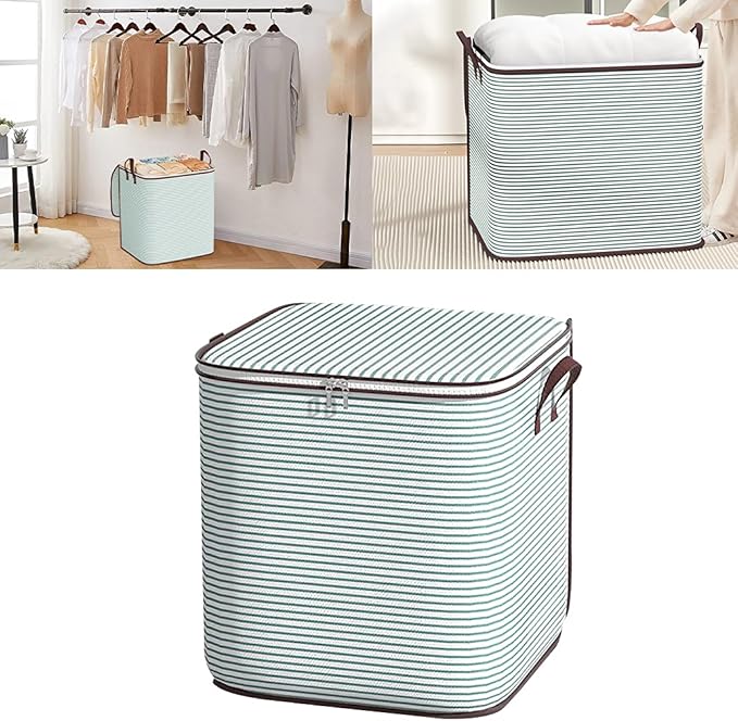 Blanket Storage, 100L Foldable Storage Bin, Large Clothes Organizer Bags, Collecting Containers with Handle Zippers Blanket Organization for Bedroom Closet Comforter Sheets Pillow