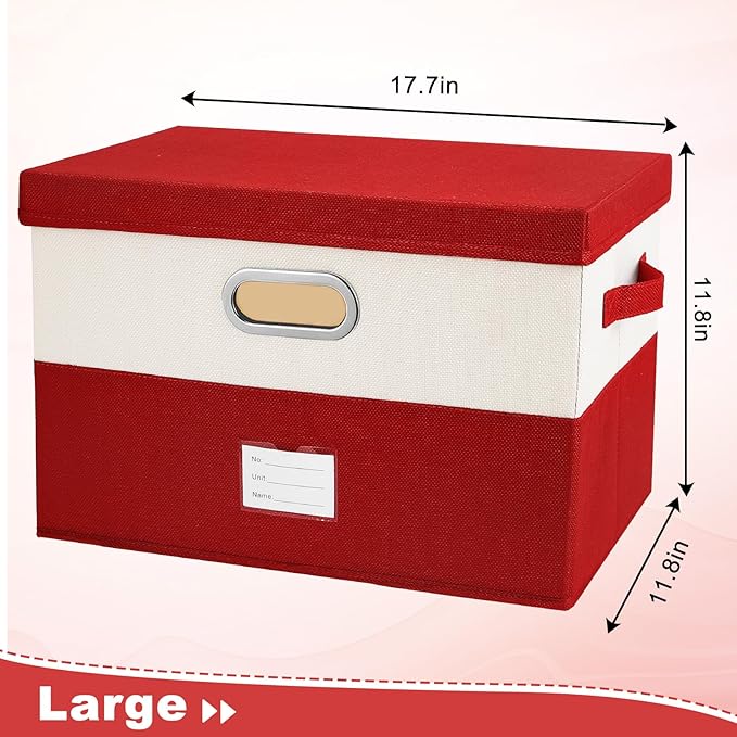 Large Linen Fabric Foldable Storage Bins with Removable Lid and Handles, Washable Storage Box Organizer Containers Baskets Cube with Cover for Bedroom,Closet,Office(Black&White, Large(2-Pack))