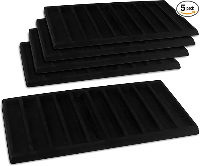 Novel Box 5 Pack 10-Slot Black Liner Jewelry Storage Tray Inserts 14.75x8.25x1 Inches - Jewelry Organizer Pad for Drawers & Store Displays - Jewelry Display Pads for Necklaces Bracelets & Chains