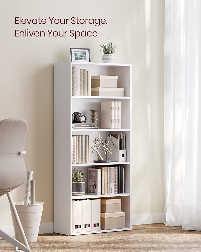 VASAGLE Set of 2 Bookshelves, 23.6 Inches Wide, 5-Tier Open Bookcases with Adjustable Storage Shelves, Floor Standing Units, Cloud White ULBC165T14-2
