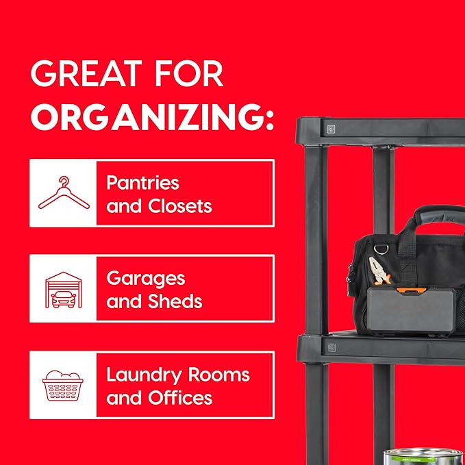 IRIS USA 5-Shelf Heavy Duty Plastic Storage Shelves, 750lb Capacity, 68" H x 36" W x 18" D, Large Modular Shelving Unit Storage Organizer for Garage, Home, Warehouse & Gym, Storage Rack - Black