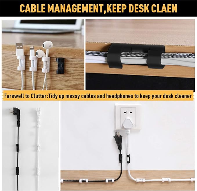 Cable Clips with Strong Self-Adhesive, XIAOXI Cord Organizer Cable Management Organizing Cords Wire for Car, Home and Office - 20 Pcs (White)