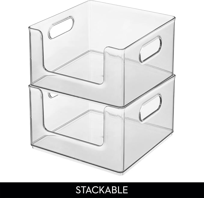 iDesign Stackable Clear Open Front Storage Bin, Easy Access Organizer for Pantry or Cabinet, 4-Pack