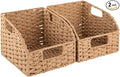 OIAHOMY Pantry Baskets for Organizing, Paper Rope Baskets with Built-in Handles, Wicker Storage Bins for Shelves, 2 Pack-Yellow