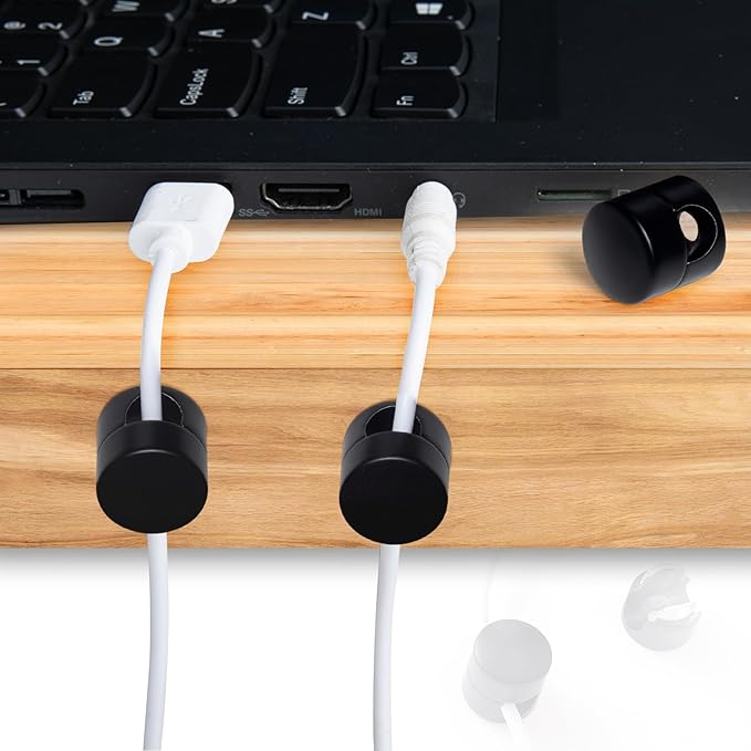 3 Sets Charger Holders for Cords, Matte Black Color Adjustable Cable Anchor Holders, Adhesive Metal Cord Clips, Cable Management Wire Organizers for Desk, Office, Nightstand