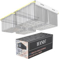 HandT USA Based Overhead Garage Storage Rack, Ceiling Tote Bin Organization Rails Shelving Racks System, Heavy Duty Hanging Metal Rack Systems for 27 Gallon Container, Supports Most Bins, 4 Sets White