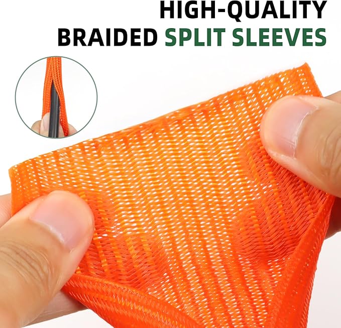 Split Wire Loom Tubing, Cable Protector Sleeve, Braided Cable Management for TV/Computer/Home Theater/Engine Bay, Cord Protectors from Pets No Chew (Orange, 1/8"-25ft)