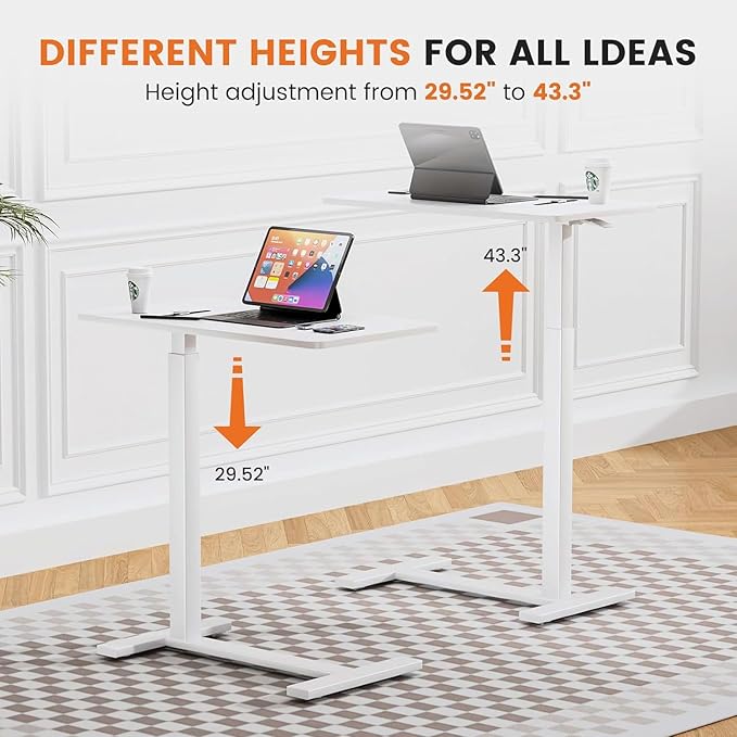 Sweetcrispy Overbed Bedside Table with Wheels, Adjustable Hospital & Home Use Bed Table, Rolling Laptop Table, Mobile Standing Desk, White