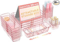 20 Pcs Adjustable Clear Drawer Organizer, Extendable Vanity Storage Bins, Desk Drawer Organizer Set for Makeup, Cosmetics, Bedroom, and Gadgets, Pink