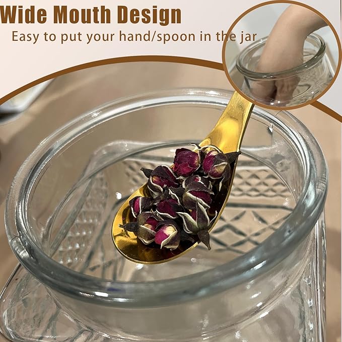Viovian Vintage Glass Jar with Lid Spoon 38 OZ Round Thick Glass Storage Jars Airtight Lids Clear Decorative Canister Container for Food Candy Cookie Sugar Coffee Tea Nuts Snack Dog Treat Vase
