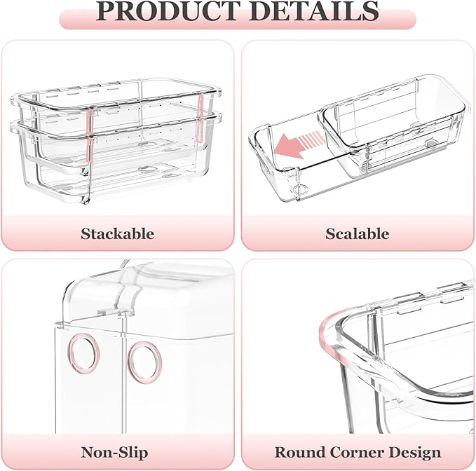 DILIBRA 16 Pcs Clear Extendable Drawer Organizer, Adjustable Drawer Storage 3-Size Desk Drawer Organizer, Plastic Non-Slip Storage Bins for Makeup, Cosmetic, Jewelries, Utensils, Stationery, Dressers