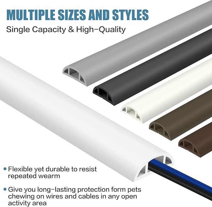 Floor Cord Covers for Wires 20FT Cable Hider Wire Coverr Self Adhesive Cord Hider Floor for Offices, Homes, Workshops, Warehouses Cable Cavity 0.47" W x 0.27" H