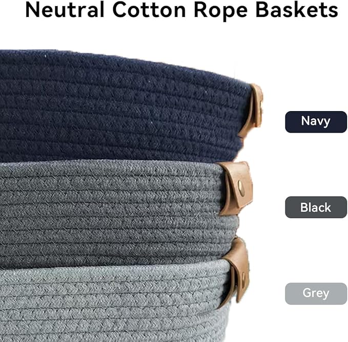 Small Cotton Woven Basket with PU Leather Handle, Baby Kids Clothes Toys Candy Gifts Cotton Rope Organizer, Living Room Basket Bathroom Shower Storage Laundry Basket, Dog Cat Bed, Cute Decor, Purple