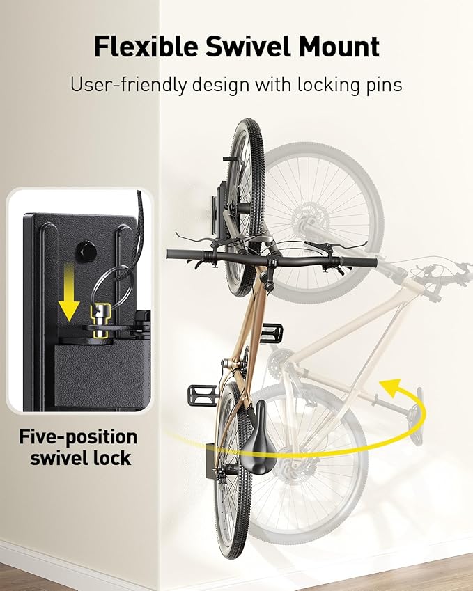 Alphamount AM Swivel Bike Wall Mount, Metal Wall Bike Rack with Durable Sleeves, Space-Saving Vertical Bike Rack with 180° Swivel for Home and Garage, Bike Storage Hanger Mount Up to 66 lbs, 2-Pack
