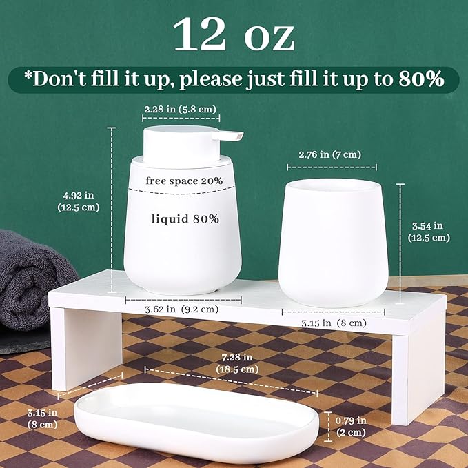 BosilunLife Bathroom Accessories Set 3 pcs - Bathroom Ceramic Foaming Soap Dispenser Set Farmhouse White Bathroom Decor, Foam Soap Dispenser and Toothbrush Holder/Tumbler Cup, Tray