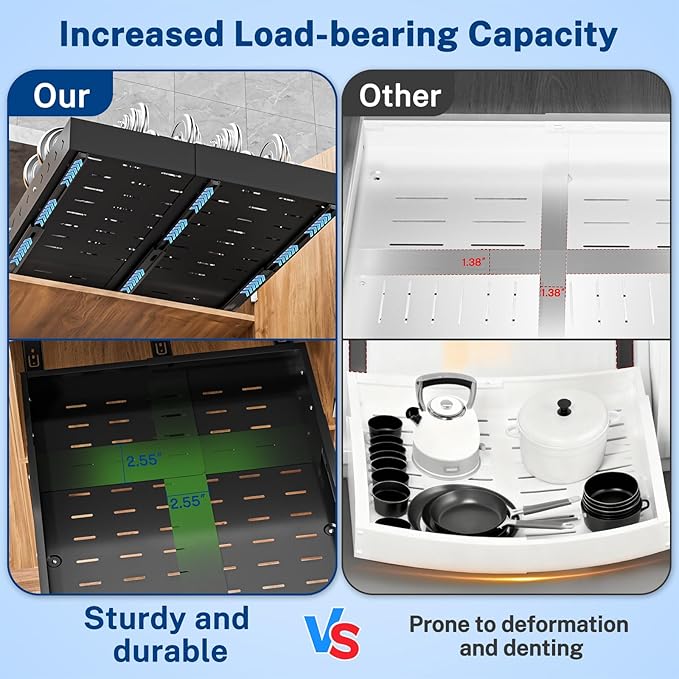 Insputer Pull Out Cabinet Organizer Expandable (12.4"-20.08")W & (16.26"-22.44")D, Slide Out Drawers for Kitchen, Pantry with 2Pcs Magnetic Panel, 3 Slide Rail, No Drill Adhesive Roll Out Shelf Black