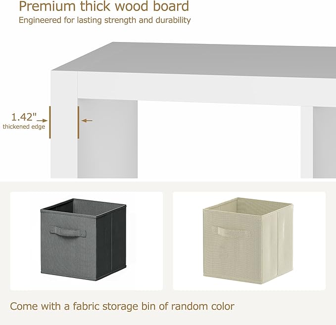 4 Cube Organizer, Cube Storage Organizer with Fabric Bin, Cube Storage Shelf for Bedroom, Living Room, Office, Modular Bookshelf Organizer for Books, Closet, White