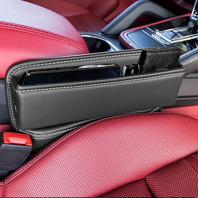 Riloer Car Organizers for Gap Leather Waterproof Car Seat Gap Fillers for Cars, Suvs, Trucks, Front Seat Gap Fillers for Phones, Keys, Cards, Glasses, Brown