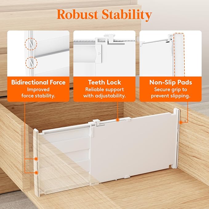 Lifewit 8" High 4 Pack Deep Drawer Dividers, 13.8-22.5" Adjustable Dresser Drawer Divider, White Drawer Organizer for Clothes, Tall Drawers Separators for Dresser, Kitchen, Bedroom, Cabinet, Office