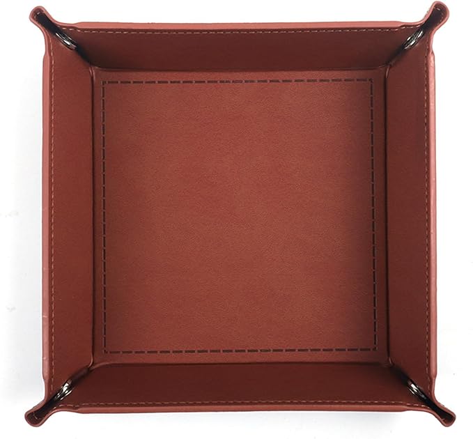 siduater Valet Tray Desktop Storage Organizer – Vegan Leather Catchall Tray Bedside Vanity Tray Nightstand Caddy Holder for Remote Controller, Watch, Keys, Phone, Wallet, Coin, Jewelry, Brown
