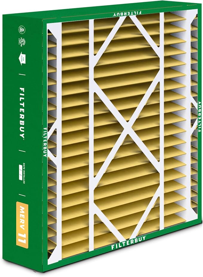 Filterbuy 21x21x5 Air Filter MERV 11 Superior Pet & Allergy Defense (4-Pack), Electrostatic Pleated HVAC AC Furnace Filters Replacement for Rheem, Ruud, & Protech (Actual Size: 20.63 x 20.63 x 4.38)