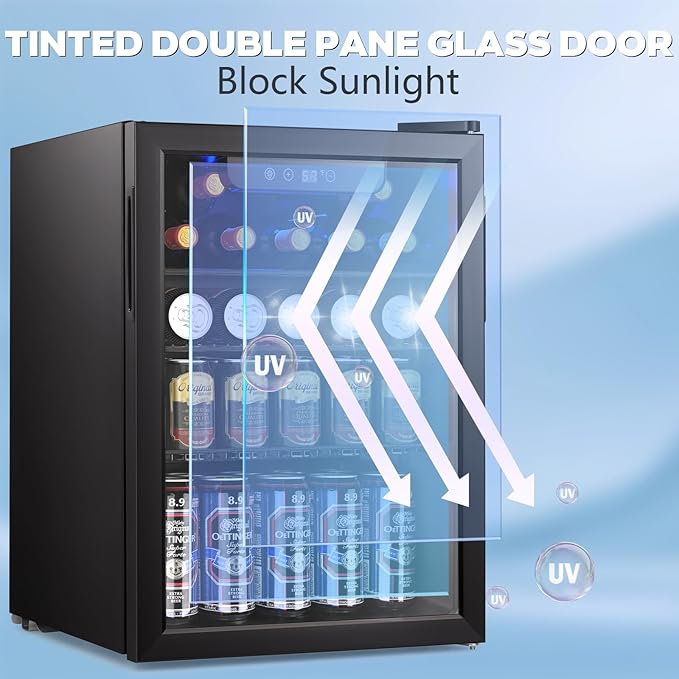 2.7 Cu.ft Beverage Refrigerator Cooler, 95 Can Mini Fridge Glass Door with Adjustable Shelves, Digital Temperature Display, Freestanding Small Drink Fridge for Home, Office or Bar(Black)