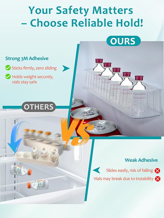 Leng Ke Insulin Refrigerator Storage Caddy - 10ml Peptide Vial Protective Holder for Fridge Wall, Compatible with U-100 Vials 24mm (0.94 Inches) Diameter (2pcs)