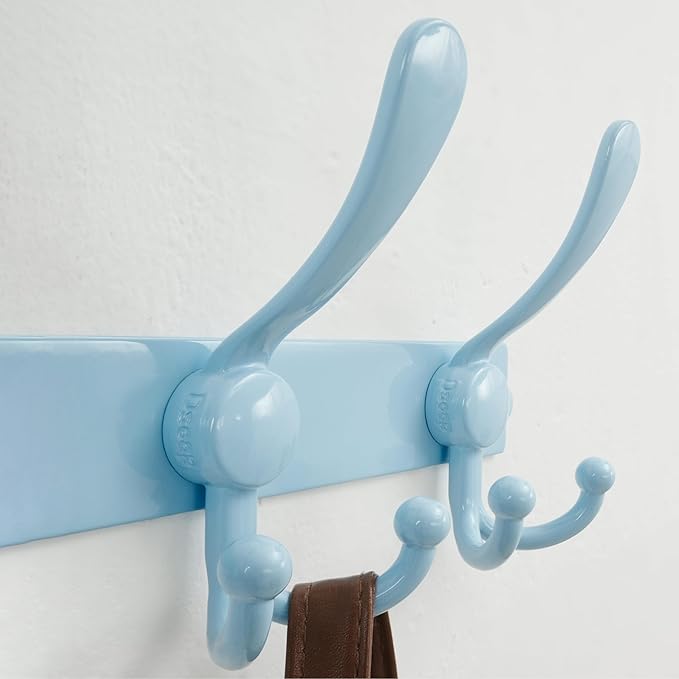 Dseap MaxStrong 2.0 Coat Rack Wall - 37” Long 10 Tri Hooks - Ultra Heavy-Duty Stainless Steel Wall Mount Coat Hanger, Hook Rail for Clothes Hats Jacket Towels Blue