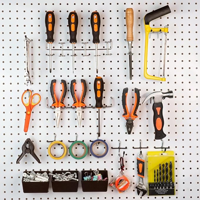 INCLY 120PCS Pegboard Accessories Organizer Kit, Peg Board Hooks Assortment with Bins for Organizing Various Tools, Fit 1/8 or 1/4 inch Pegboard for Hanging Storage, Garage Wall Attachments