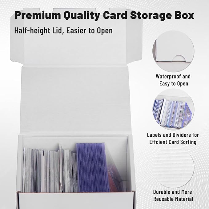 NUMINA Small Trading Card Storage Box 6 Pack, 160 Toploader Card Corrugated Organizer with Dividers & Labels for TCG/MTG Decks and Collector Card Collections