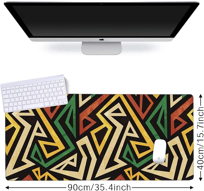 African Geometric Gaming Mouse Pad XXL Large Desk Mouse Pad Keyboard Mat with Stitched Edges Waterproof Non-Slip Desk Mat for Laptop,Keyboard,Computer 35.4 * 15.7 Inch