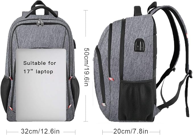 Della Gao Laptop Backpack for Men, Large Anti-Theft Business Travel Backpack with USB Charging Port, Water Resistant College School Computer Bag for Men/Women for 17 Inch Laptop and Notebook