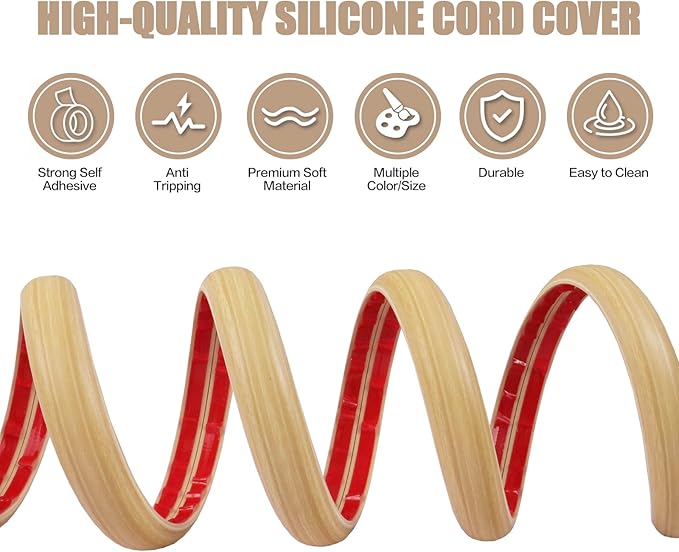Floor Cord Cover Self Adhesive Cord Hider,3.3FT Cable Management, Extension Strip Protector for Wires, Prevent Cable Trips for Offices, Gyms, Exhibitions Cavity:0.39"(W) x0.27(H) WoodLightyellow