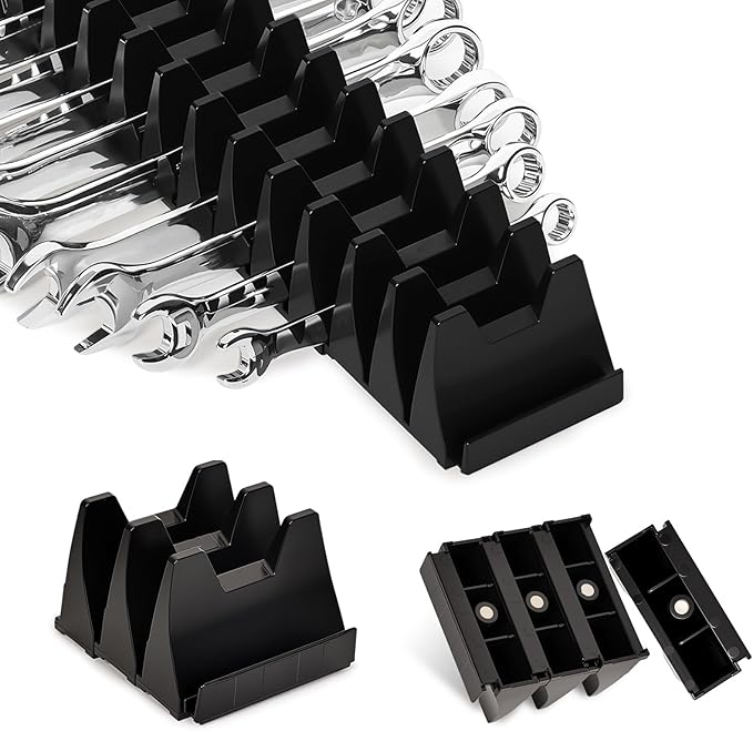 12 PCS Magnetic Modular Wrench Organizer Wrench Holder - Wrenchs Tool Organizers for Tool Drawer Storage, Wrenchs Rack with Metric SAE Labels, Tool Storage Set Holder Festival for Mechanics